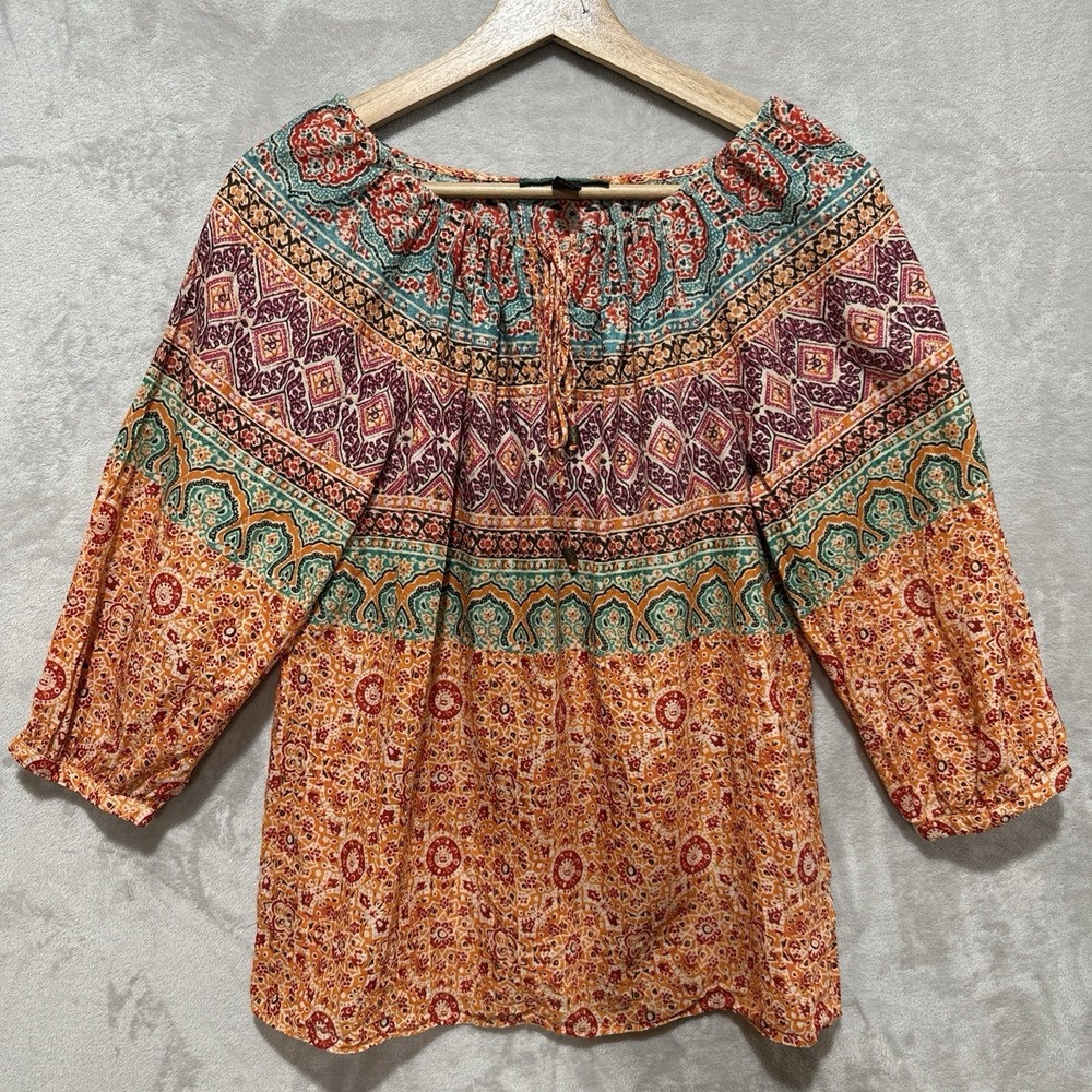 Lauren Ralph Lauren India-Inspired Peasant Top Women's PM 3/4 Sleeves Relaxed